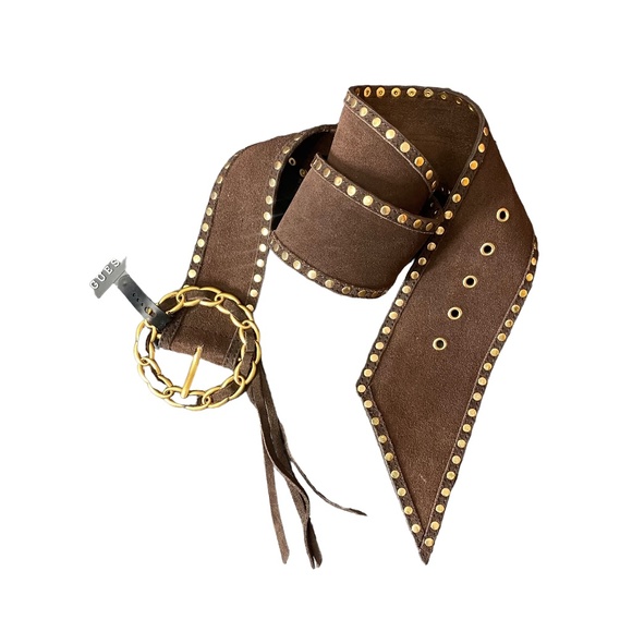 Brown Jeans Belt Women Studded Suede Studded Rodeo Western Cowgirl Large Gold - Picture 4 of 15